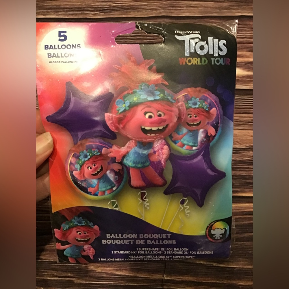 Trolls world tour 5 balloon bouquet -new